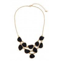 Noir Mini Geode Druzy Stone Link Bib Necklace